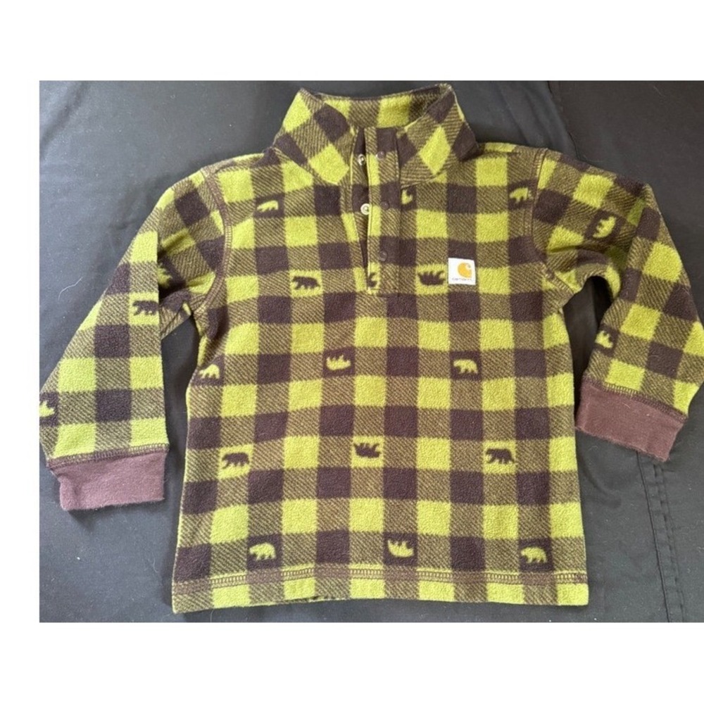 Carhartt Kids 18M Green Brown Buffalo Plaid Bear Fleece Pullover SD8897-B